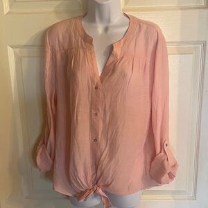 Elegant Pink Tie-Front Blouse